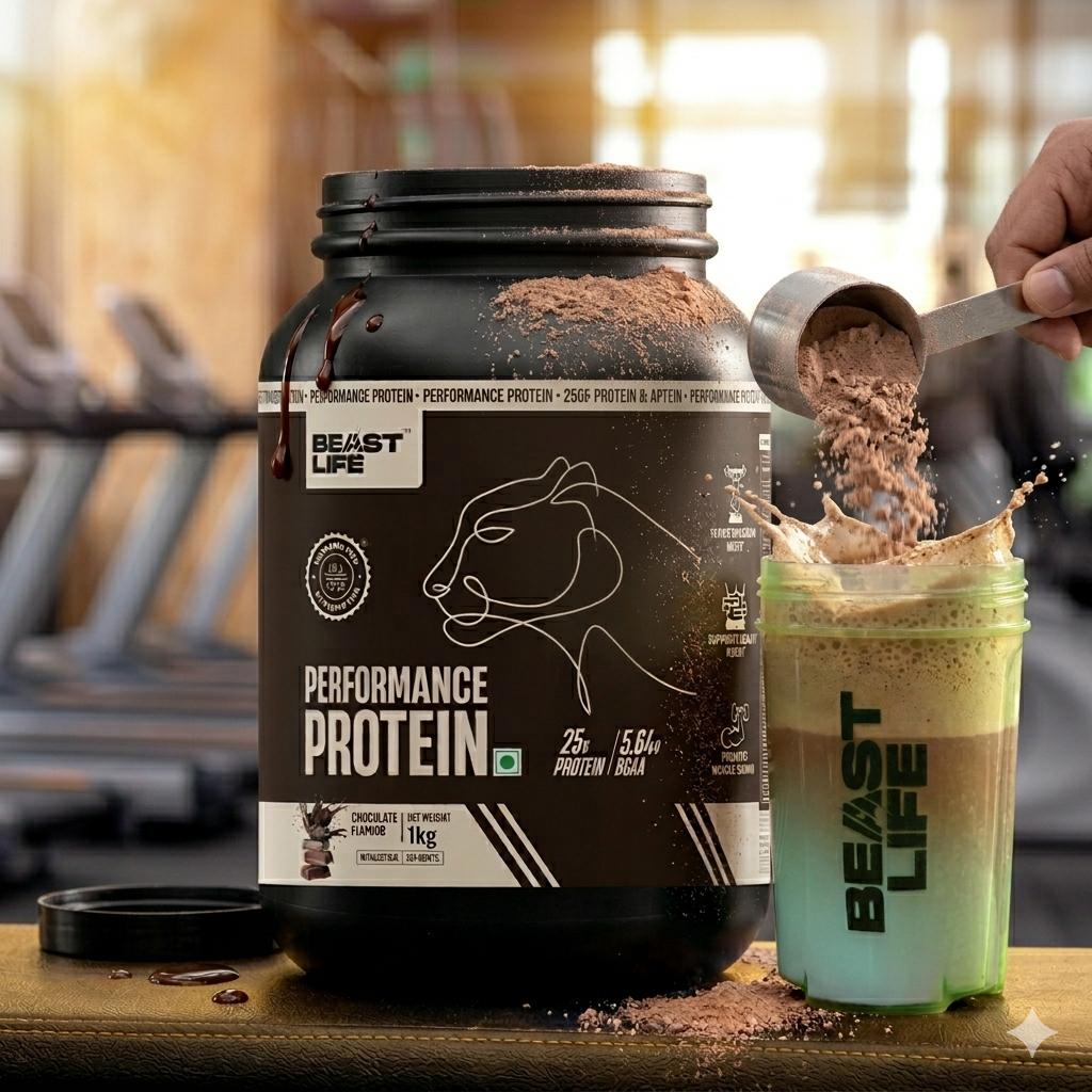 beast life protein powder scoop mixing in shaker gym supplement